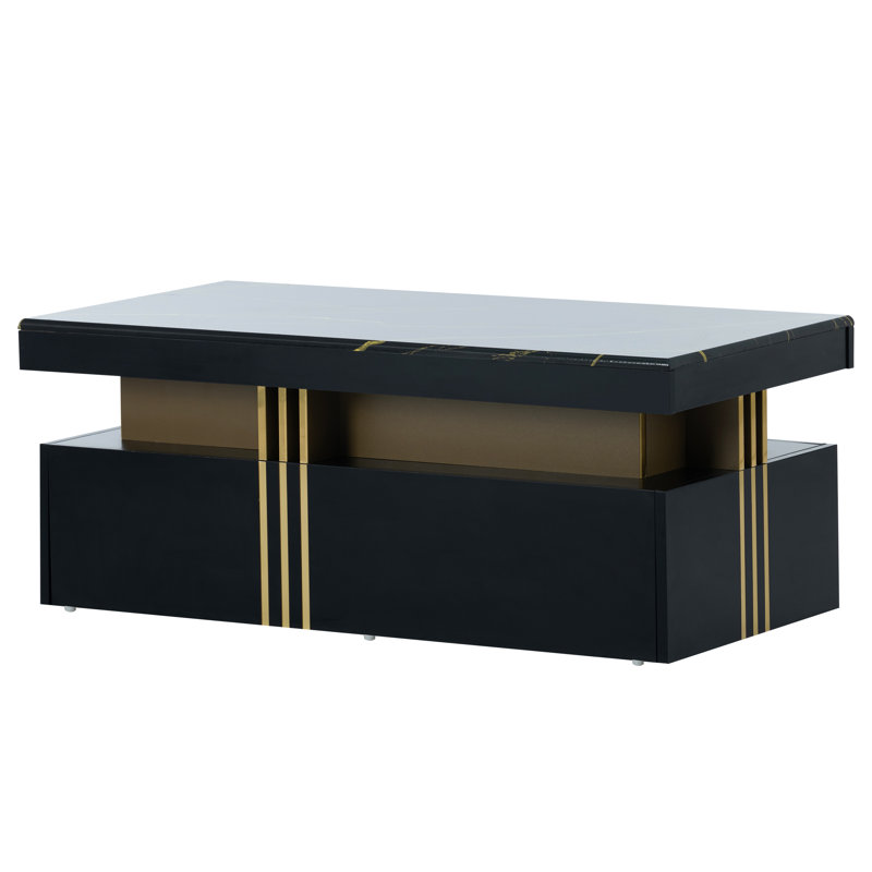 Chalsea Coffee Table with Storage, Black, Calacatta White Marble Tabletop