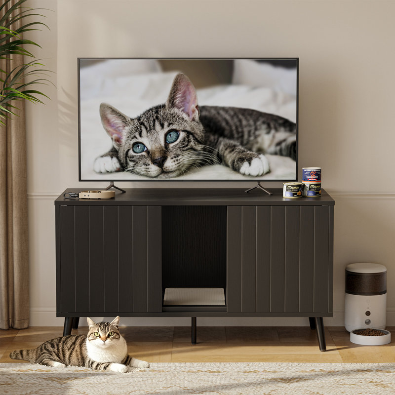 Meuble 47,24 po pour litière pour chat pour 2 chats, maison de chat intérieure cachée avec griffoir pour chat, table d'appoint pour meuble télé, salle de bain pour chat.