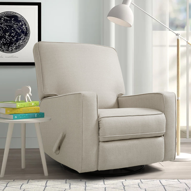 Saidee Upholstered Manual Swivel Rocker Recliner Chair, Beige Linen