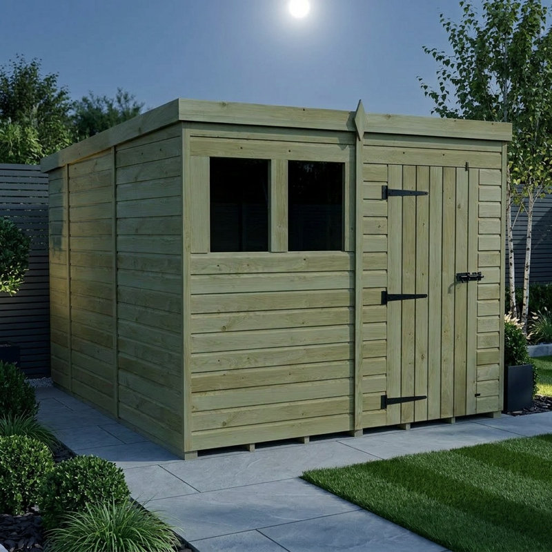 Total Sheds 8ft x 10ft Pent Garden Shed - Single Door - With Windows - Pressure Treated Timber - UK Manufactured
