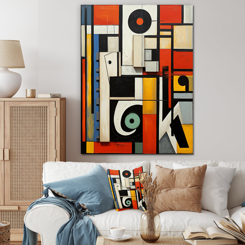 Nouvel ordre abstrait géométrique rétro en rouge - reproduction d'art moderne sur toile géométrique, 20" H x 12" W