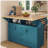 55.7'' large kitchen island with 2 lids, 5-wheel rolling kitchen cart with power outlet, foldable storage table with spice and towel racks, 3 drawers, suitable for kitchen, dining room, green-978721446