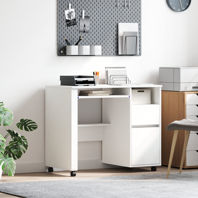Computer Desk Engineered Wood Compact Drawers, White