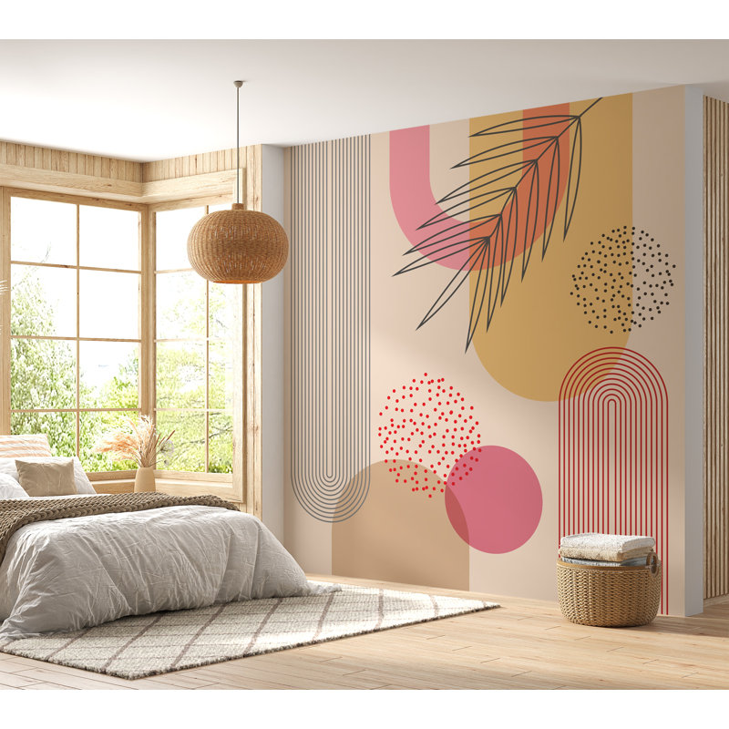 Murale abstraite pelez et collez - Mid-Century géométrique, L 60 po x l 60 po
