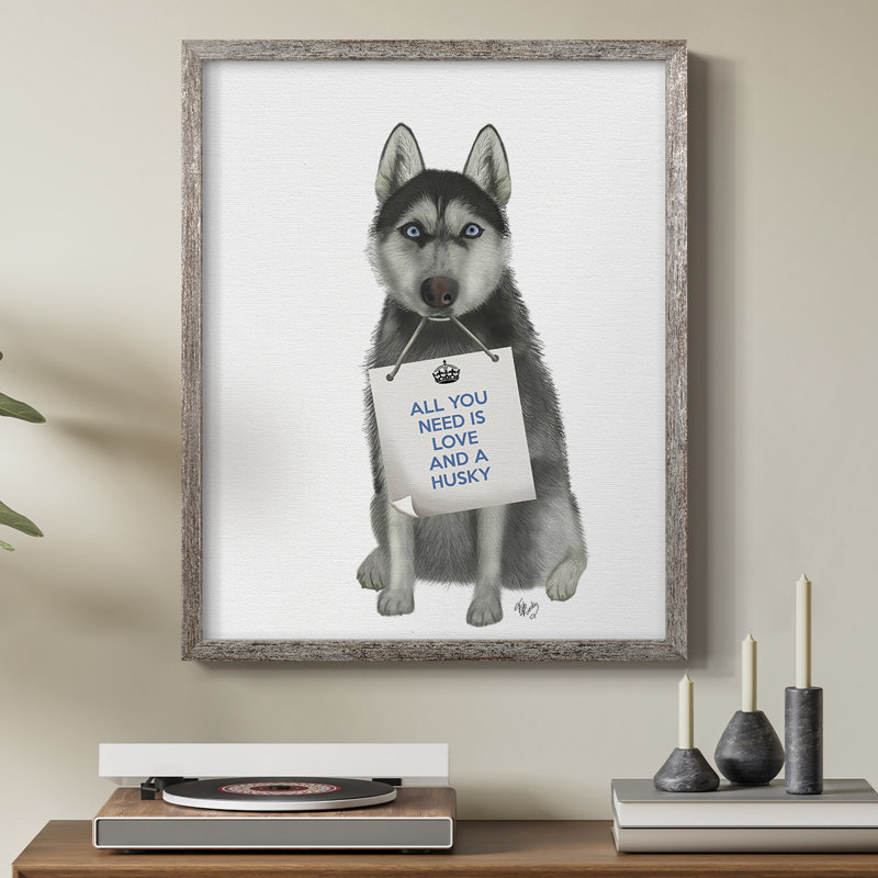 «Love and Husky», reproduction encadrée - bois massif, H 11 po x l 9 po