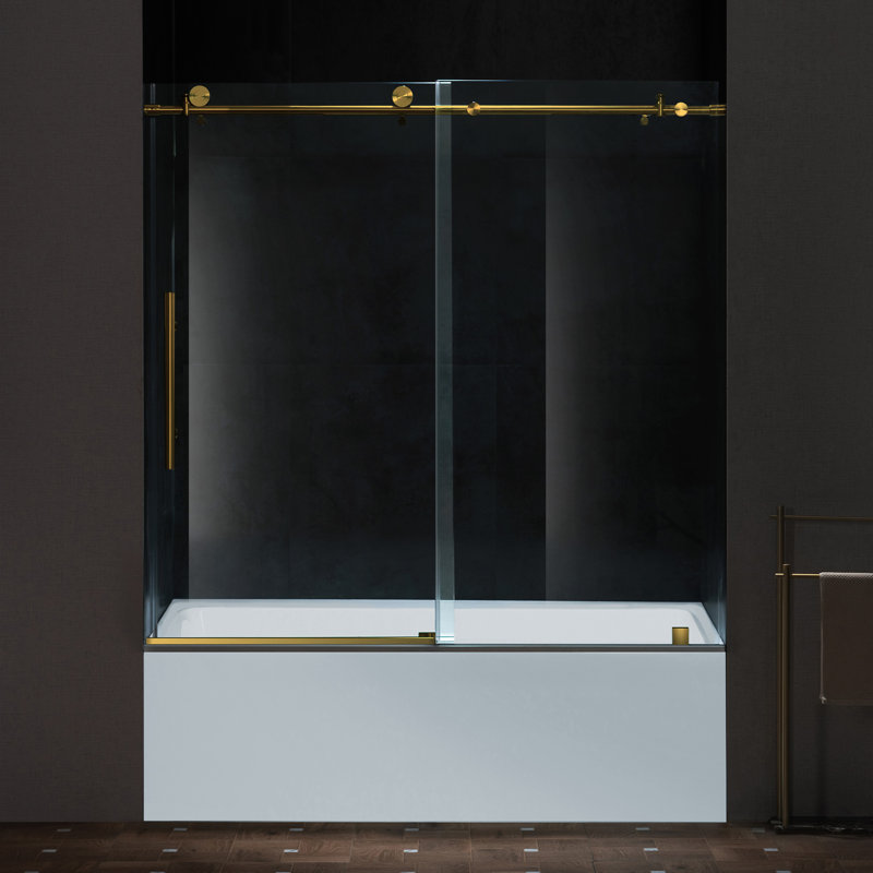 57.5"-60" W x 62" H Frameless Sliding Tub Door | Ultra-Quiet Soft-Close | No Slamming | 3/8" Tempered Glass | Stainless Steel Hardware
