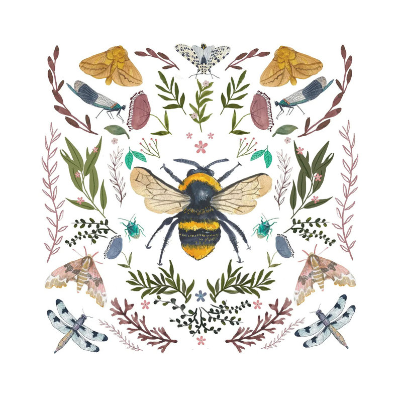Bees Insects by Michelle Campbell - Print on Canvas, Wrapped Canvas, 45.72 cm H x 45.72 cm W x 3.175 cm D