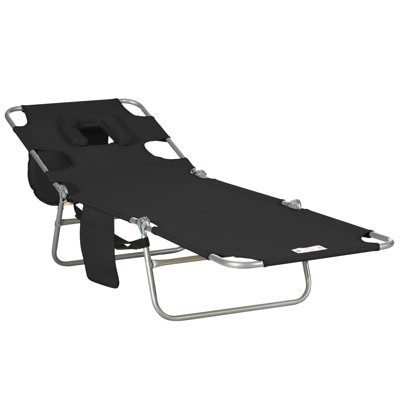 Folding sun loungers with face holes, arm slots and side pockets by Hokku Designs