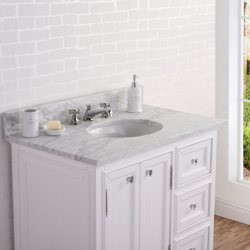 Derby Cashmere 36'' Single Sink Bathroom Vanity Set with Mirror, White, No