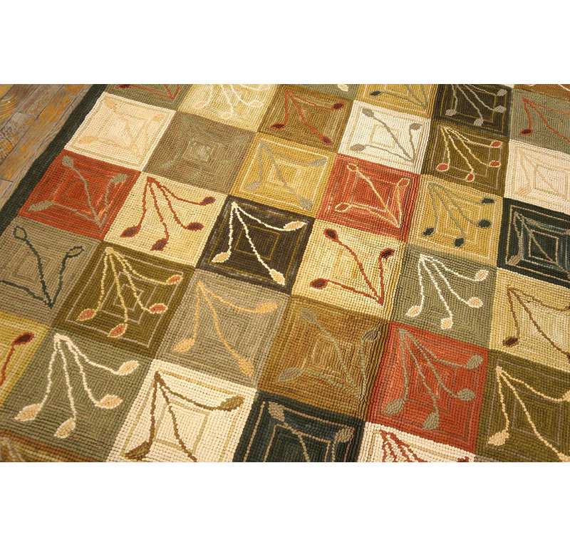 Super Multicolor Square with Special Details Contemporary American Hooked Rug