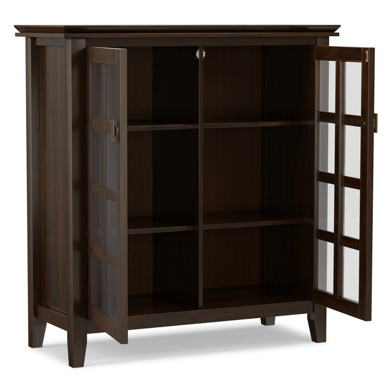 Artisan 38"W Solid Wood 4-Shelf Medium Storage Cabinet with Glass Doors and Adjustable Shelves, Tobacco Brown