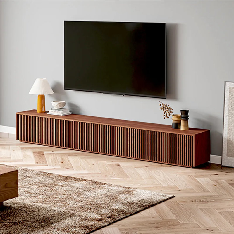 Meuble télé Mid-Century moderne, entièrement assemblé, H 16,54 po x L 118,11 po x l 15,75 po, Brun
