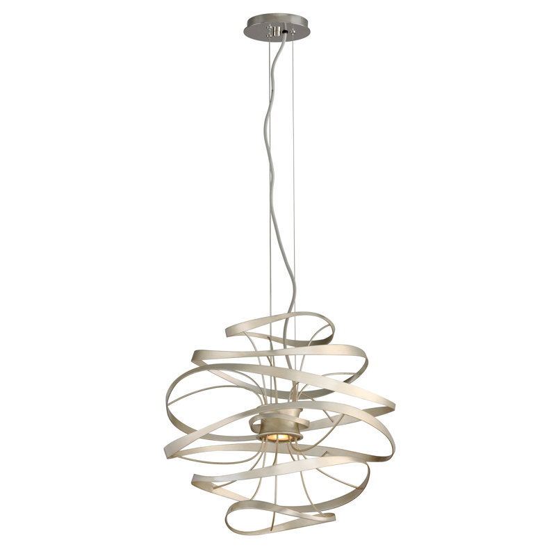 Calligraphy 2 - Light Unique Geometric LED Chandelier, 31.25" H x 34" W x 34" D, Silver Leaf with Polished Stainless Accents