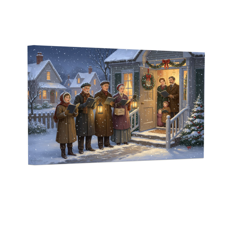 Noël chanteurs de Noël chantant dans la nuit enneigée, H 16 po x l 24 po