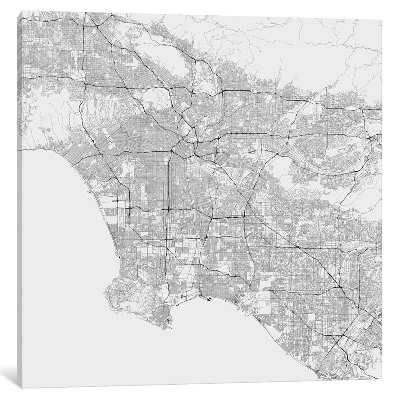 « los angeles routes », impression encadrée sur toile tendue, H 18 po x l 18 po x P 1,5 po, Toile avec cadre noir