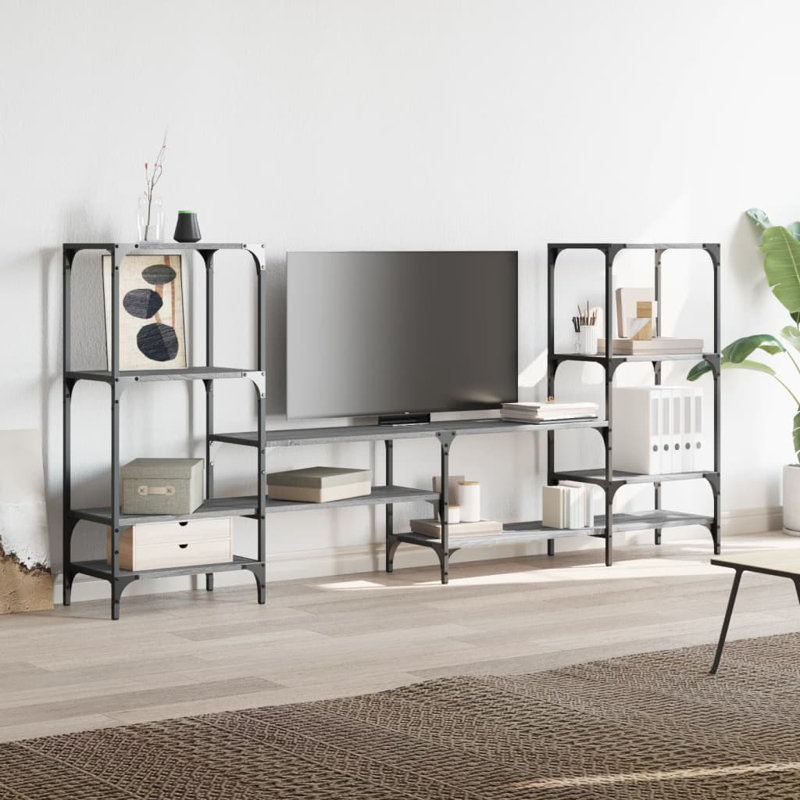 Abshure Unfinished TV Stand for TVs up to 88" with Fireplace Included, Grey Sonoma