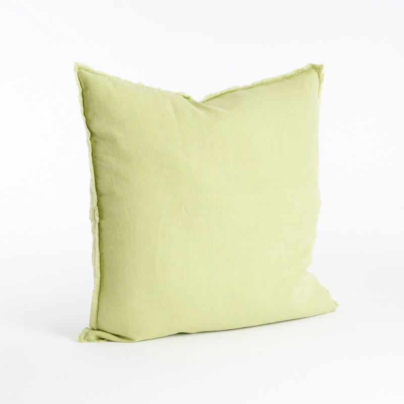 Chartreuse Linen Square Throw Pillow with Fringed Edges
