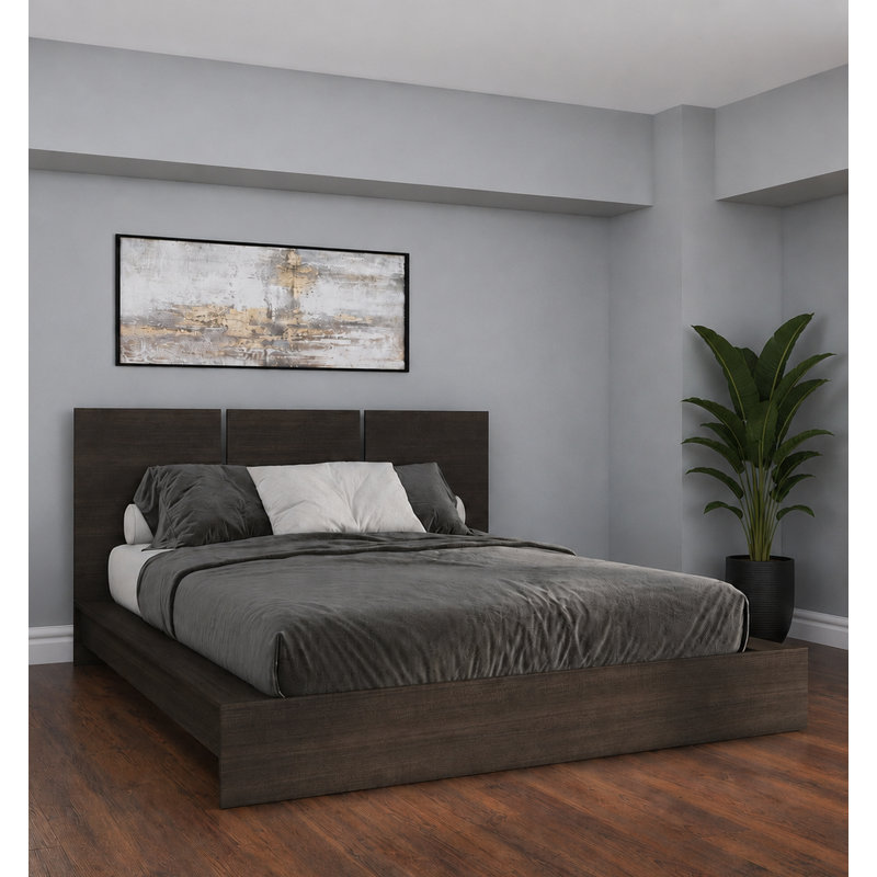 Zen Omega Bedroom - Platform Bed with Headboard – Easy Assembly, No Box Spring Required, Walnut