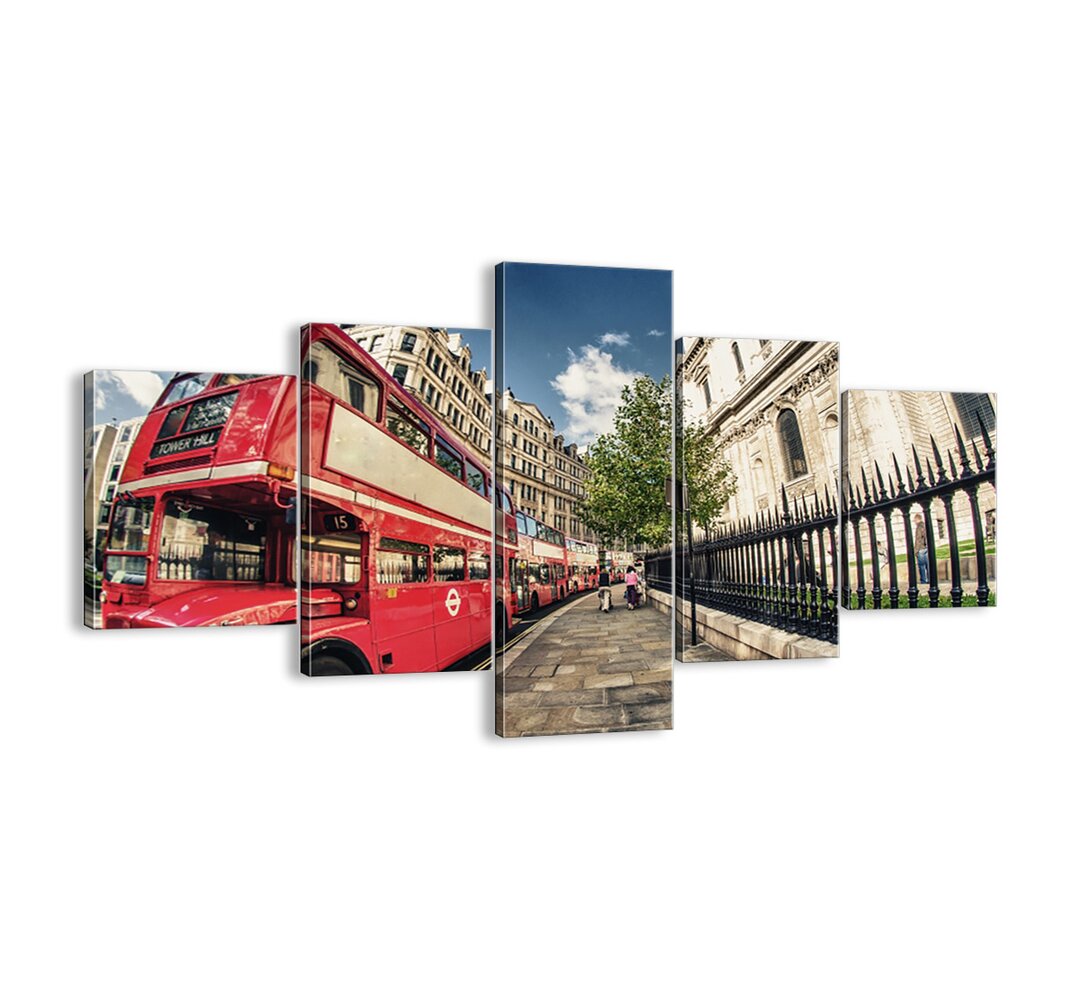 5-tlg. Leinwandbilder-Set - Fotografie „London Street in Grey and Red”