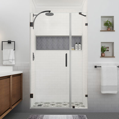 Nautis XL 44.25 - 45.25 in. W x 80 in. H Hinged Frameless Shower Door with Clear StarCast Glass