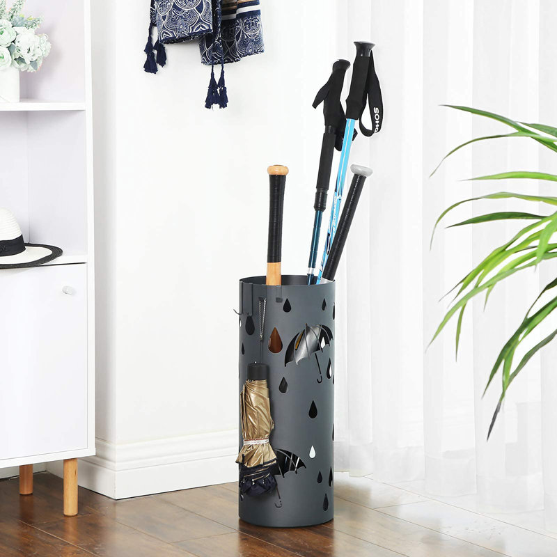 Metal Entrance Hall Round Umbrella Stand, Anthracite Gray