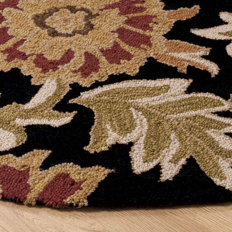 Tapis en laine / coton / latex crocheté à la main Emrick Blossom, Rond 6 pi