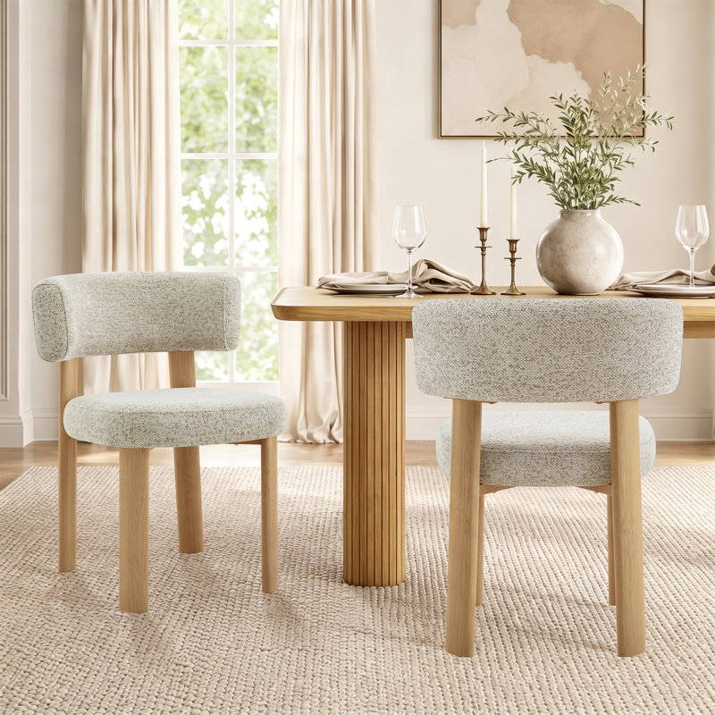 Chaises de salle à manger rembourrées en chenille de style moderne du milieu du siècle avec pieds en métal, Light Khaki