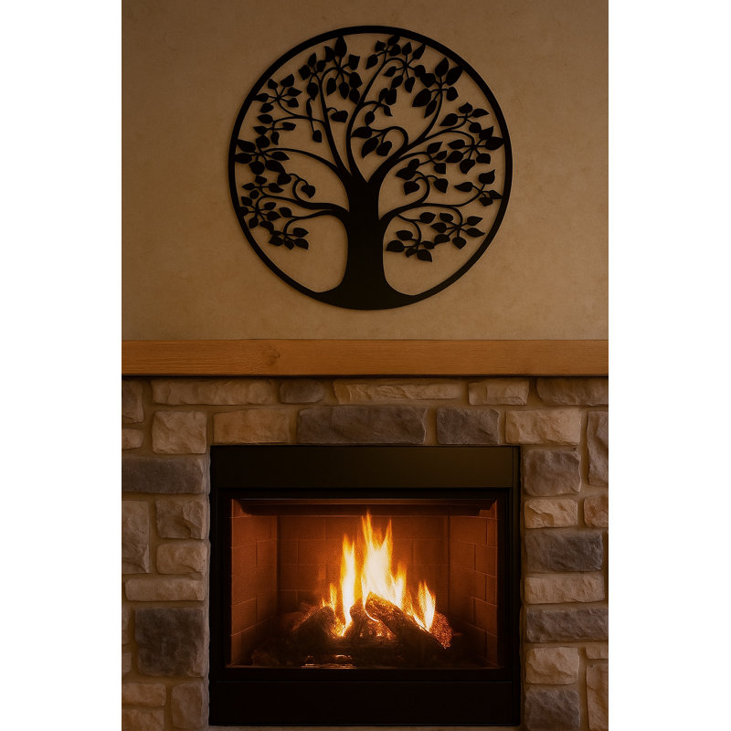 Handmade Traditional Plants & Flowers Wall Decor, 18" H x 18" W x 0.25" D, Flat Black