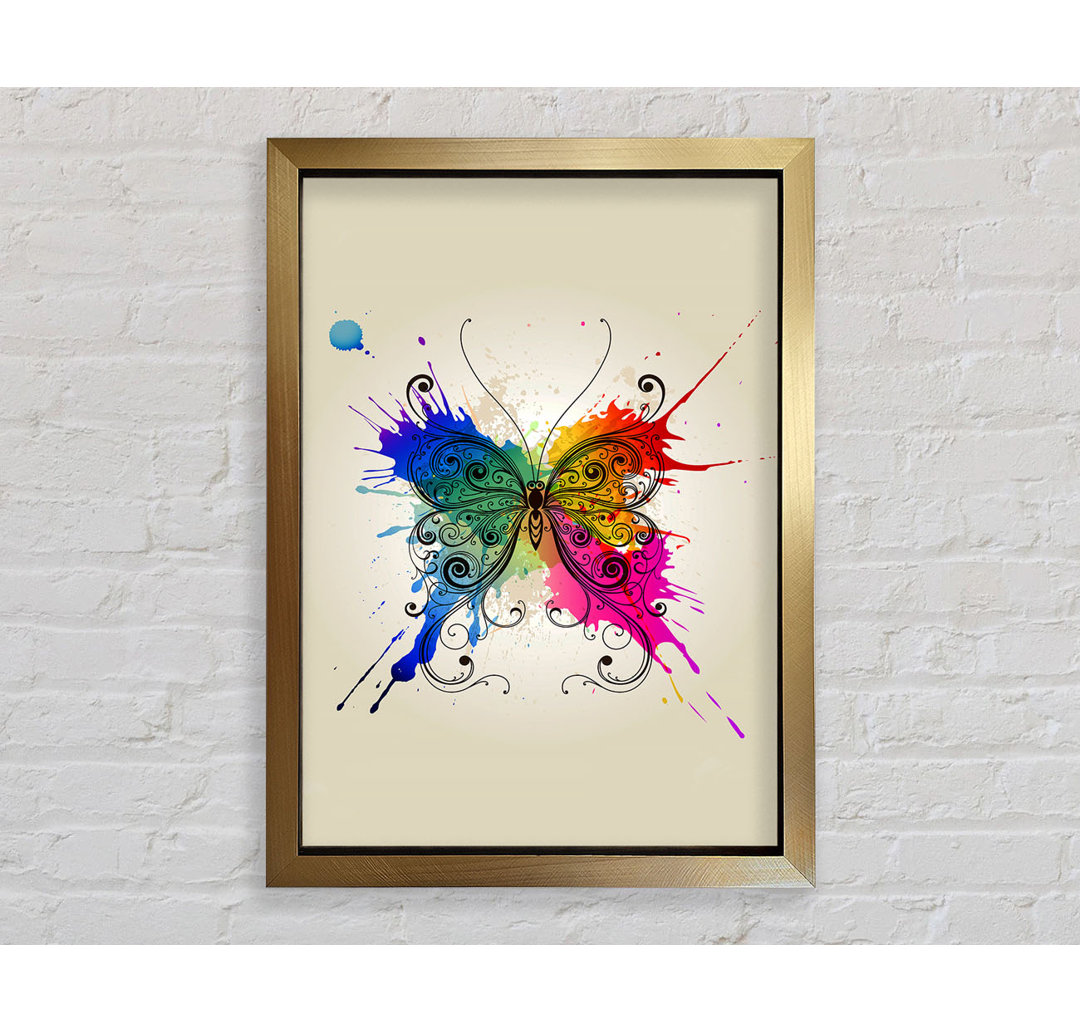 Rainbow Splash Schmetterling Gerahmter Druck