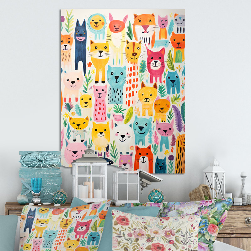 Pépinière, motif animalier coloré I - Art mural en métal pour chambre de bébé, H 32 po x l 16 po x P 1 po