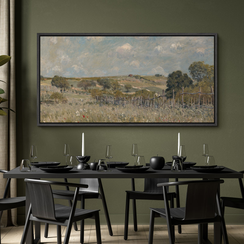 Paysage champêtre de sérénité, art moderne, H 30 po x l 60 po, Noir, noir, noir, noir