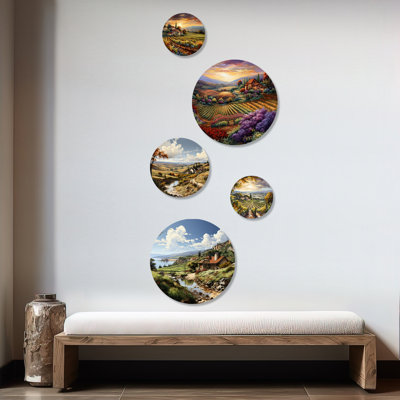 «Vineyard Charm Landscape», ensemble d'art mural rond Vineyard