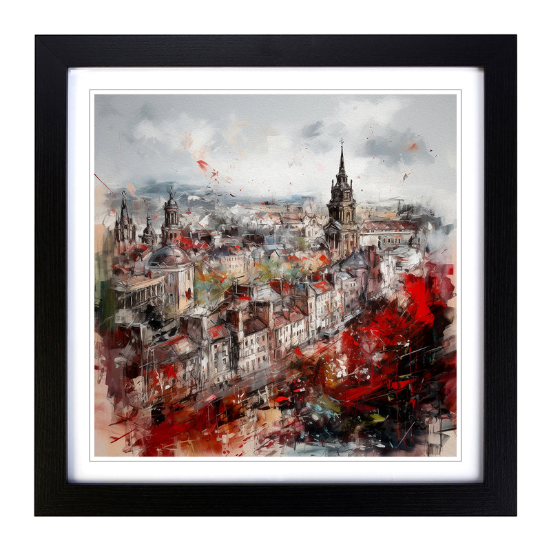 City Of Edinburgh Gestural Art No.2 - Framed Print, Black