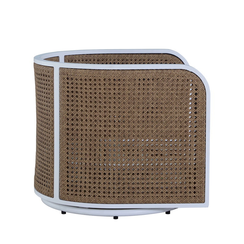 Havana Cane N-Dura Resin Wicker Swivel Lounge, Perigold Replay Linen, No Welt + Dream Fill, Chalk & Natural Cane