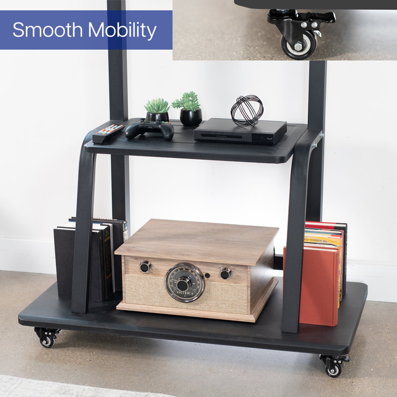 Black Heavy Duty Mobile TV Cart with Metal AV Shelf for 42" to 100" Screens
