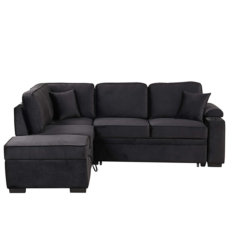 Canapé modulaire 3 pièces rembourré, Velours noir