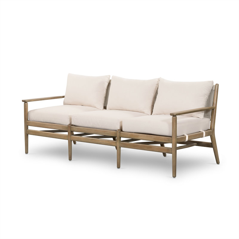 Canapé d'extérieur 72,75 po avec coussins Baltzer, Eucalyptus naturel, Lakin avoine