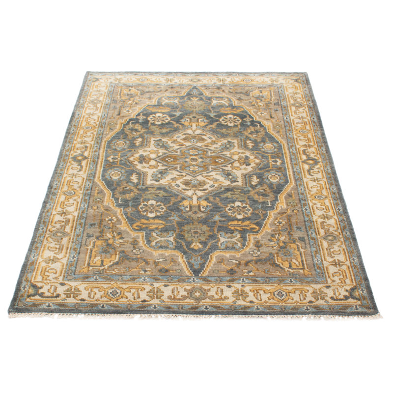 Tapis gris foncé en laine noué à la main 6 pi 2 po x 8 pi 11 po Jules Serapi