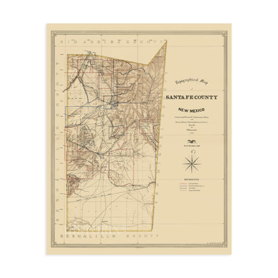 Carte rétro du comté de Santa Fe, Nouveau-Mexique, 1883, impression sur papier non encadrée