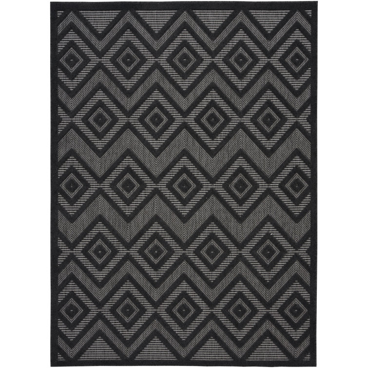 Foundry Select Versatile Diamond Charcoal/Black Indoor/Outdoor Area Rug