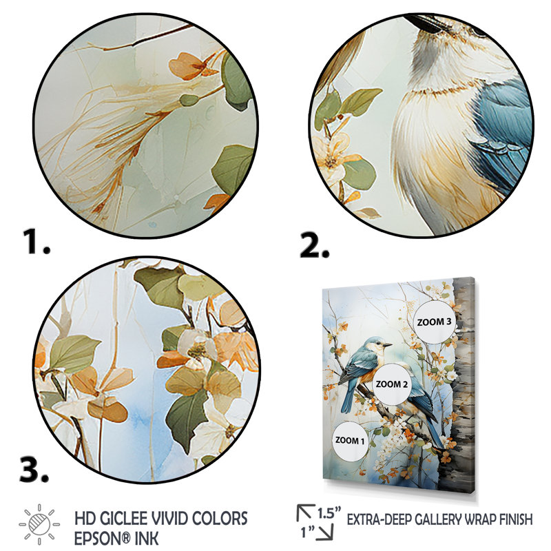 «Birds On Amercian Basswood Tree Bird», art sur toile, arbres, H 32 po x l 16 po x P 1 po, Cadre flottant brun