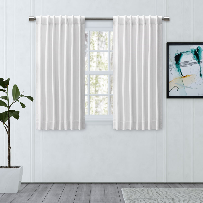 Thrisa 100% Sustainable Cotton Blend Chevron Textured Unlined Rod Pocket Short Curtain Panel, White, 48" W x 54" L