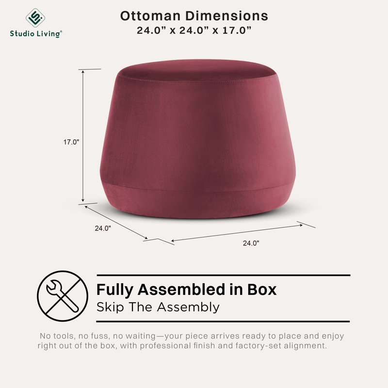 Grasmere 24" Wide Velvet Ottoman Plum, Plum Velvet