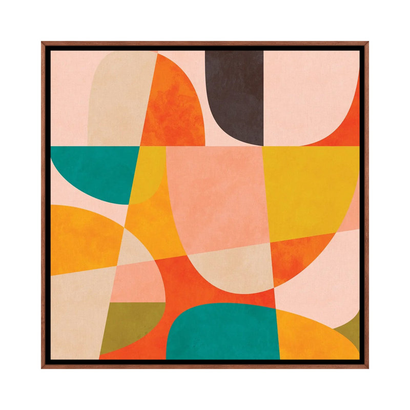 Mid Century Modern Semi Circles Painterly III - reproduction d'art murale encadrée, H 37 po x l 37 po, Brun
