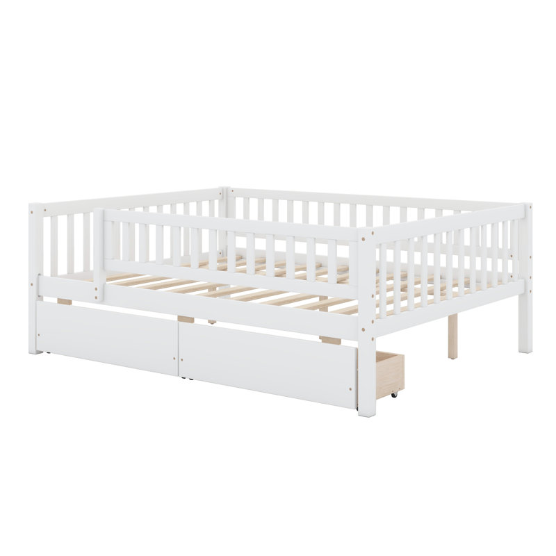 Daybed Wood Bed With Two Drawers, White, Full