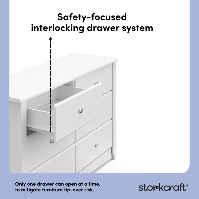 Crescent 6 Drawer Double Dresser, White