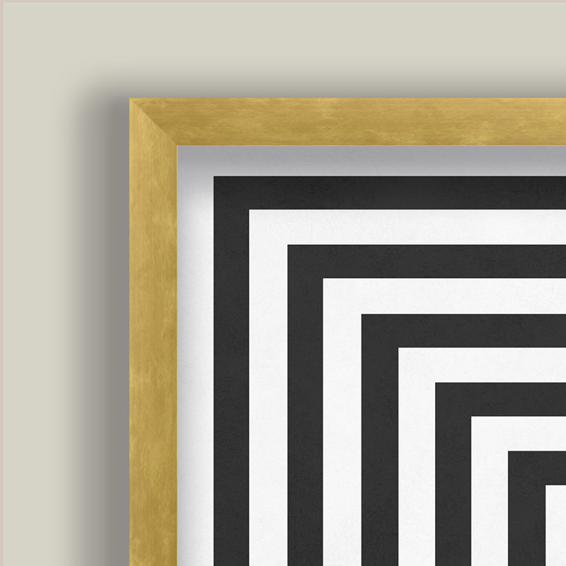 "Lignes noires et blanches", art texturé encadré, H 40 po x l 30 po, Doré