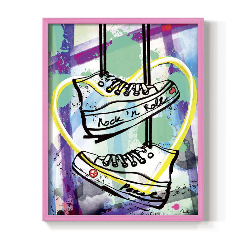 Impression encadrée Pop Glam Topper Sneaker - bois massif, H 30 po x l 24 po, Rose