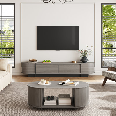 Tv Stand And Coffee Table Set, Curved Edges, Grey