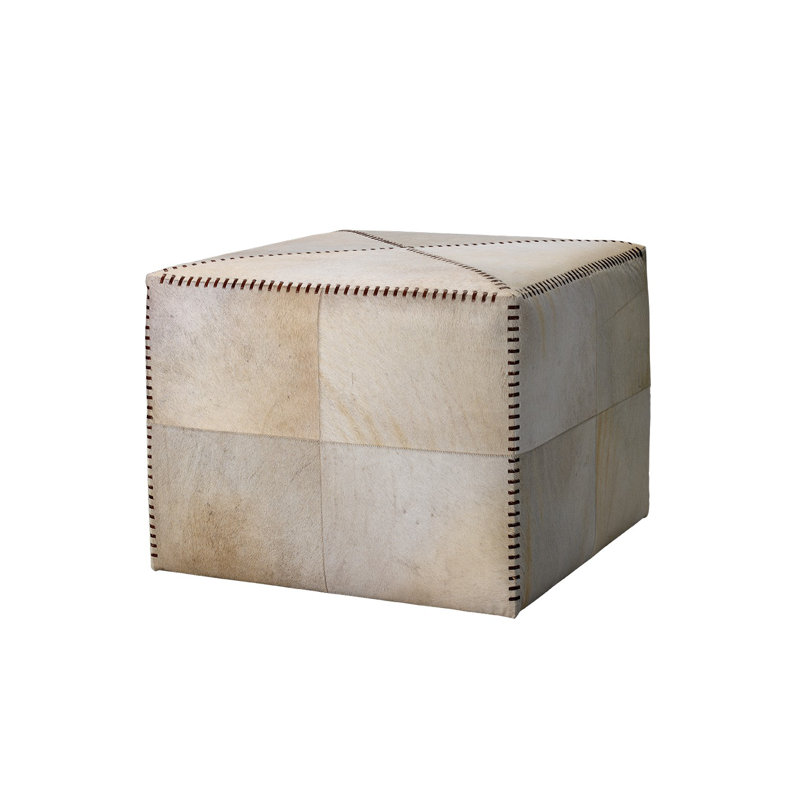 Square Ottoman, White Genuine Leather